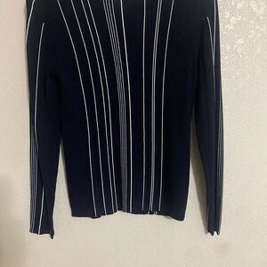 Magaschoni Navy Knit Top with White Accents